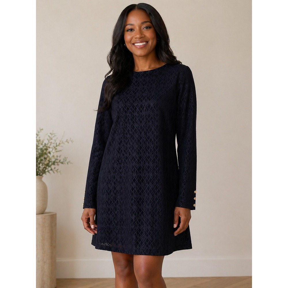 Lauren Ralph Lauren- Dark Blue Long Sleeve Sheath Dress Size L